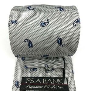 Jos. A. Bank Signature Collection Silk Gray/Silver Black Paisley Necktie NWT